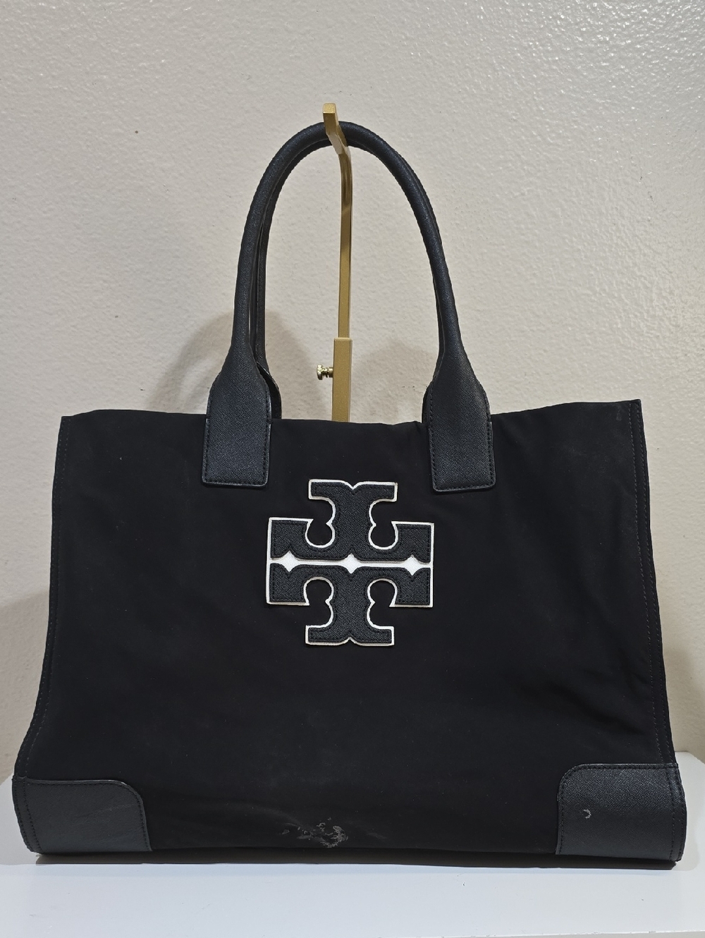 🖤 Tory Burch Black Canvas Tote with White Logo Accent